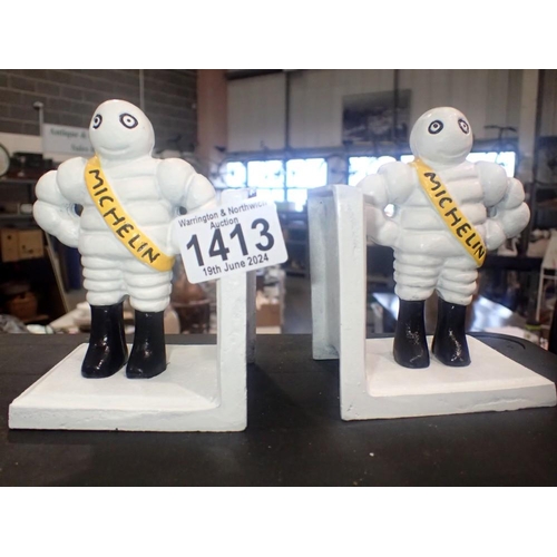 1413 - Cast iron Michelin man bookends, H: 10 cm. UK P&P Group 1 (£16+VAT for the first lot and £2+VAT for ... 