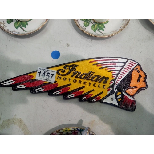 1457 - Cast iron Indian Motorcycles plaque. W: 25 cm. UK P&P Group 2 (£20+VAT for the first lot and £4+VAT ... 