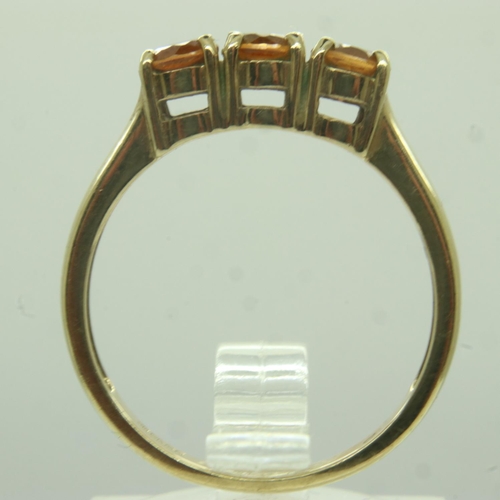 10 - 9ct gold trilogy ring set with citrine, size N/O, 2.1g. UK P&P Group 0 (£6+VAT for the first lot and... 