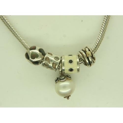 18 - Pandora silver necklace with five charms, one with gold elements, L: 28 cm. UK P&P Group 0 (£6+VAT f... 