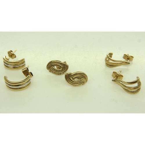 19 - Four pairs of 9ct gold earrings, combined 4.9g. UK P&P Group 0 (£6+VAT for the first lot and £1+VAT ... 
