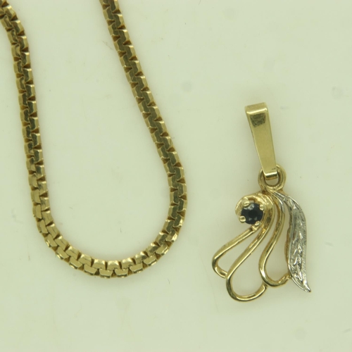 24 - 9ct gold sapphire set pendant, 0.7g, on a 14ct gold neck chain, 6.9g, chain L: 59 cm. UK P&P Group 0... 