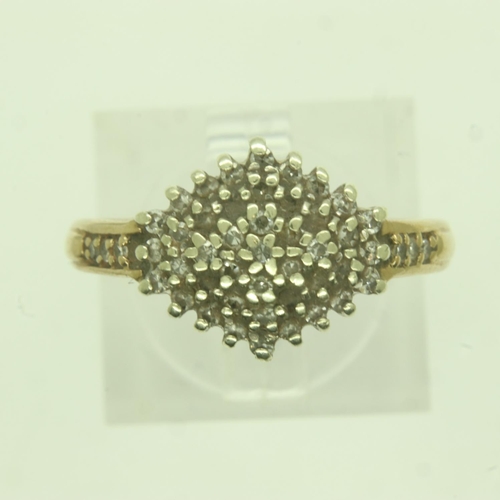 35 - 9ct gold diamond set cluster ring, size M, 3.3g. UK P&P Group 0 (£6+VAT for the first lot and £1+VAT... 