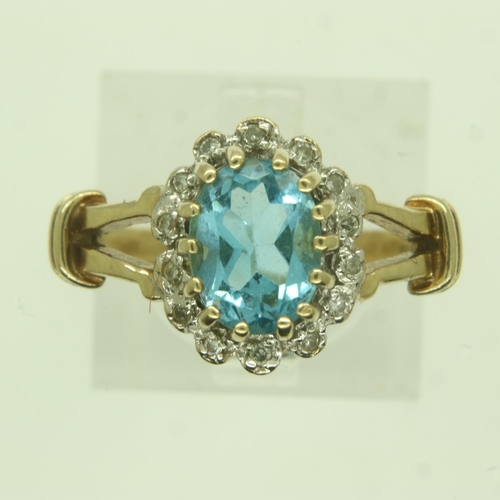 40 - 9ct gold blue topaz and diamond set ring, size Q, 3.5g. UK P&P Group 0 (£6+VAT for the first lot and... 
