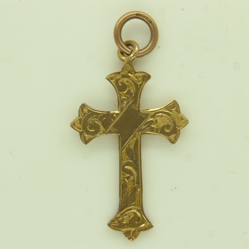 4A - 9ct gold cross pendant, H: 30 mm (including bale), 1.4g. UK P&P Group 1 (£16+VAT for the first lot a... 