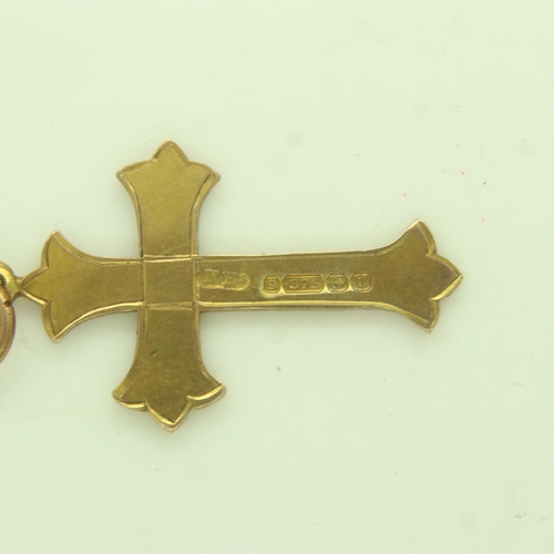 4A - 9ct gold cross pendant, H: 30 mm (including bale), 1.4g. UK P&P Group 1 (£16+VAT for the first lot a... 