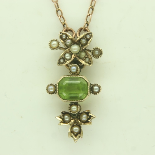 6 - ***WITHDRAWN***Victorian 15ct gold peridot and seed pearl pendant necklace, 4.1g. P&P Group 0 (£6+VA... 