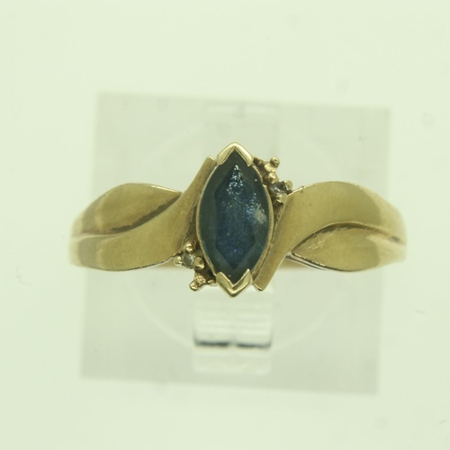 51 - 9ct gold ring set with sapphire and diamonds, size N/O, 2.2g. UK P&P Group 0 (£6+VAT for the first l... 