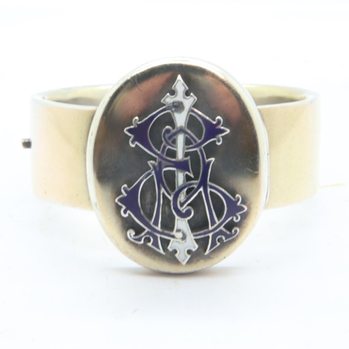 63 - ***WITHDRAWN***Enamelled white metal bangle with incorporated locket. UK P&P Group 1 (£16+VAT for th... 