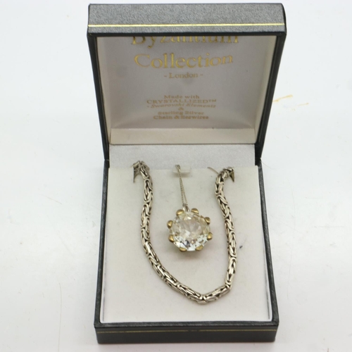67 - 925 silver Byzantine link bracelet and Swarovski pendant necklace. UK P&P Group 1 (£16+VAT for the f... 