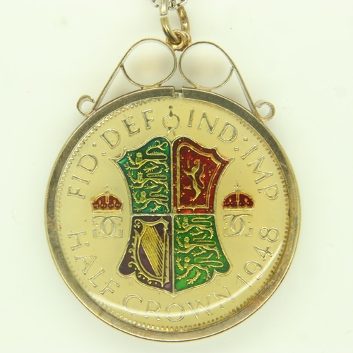 68 - George VI 1948 enamelled half crown in a silver pendant mount. UK P&P Group 1 (£16+VAT for the first... 