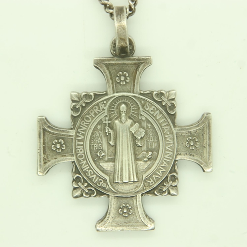 70 - White metal religious cross pendant necklace. UK P&P Group 1 (£16+VAT for the first lot and £2+VAT f... 