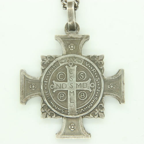 70 - White metal religious cross pendant necklace. UK P&P Group 1 (£16+VAT for the first lot and £2+VAT f... 