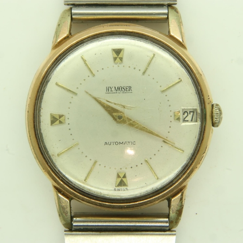 75 - HENRY MOSER: gents gold plated automatic wristwatch, with date aperture and champagne dial, not work... 