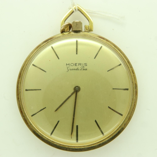84 - MOERIS: Grand Prix gold plated crown winding pocket watch, with baton chapters and brushed backplate... 