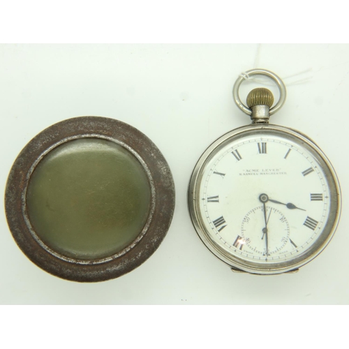 87 - H SAMUELS (Manchester): 925 silver cased open faced crown wind pocket watch, Acme Lever, with subsid... 