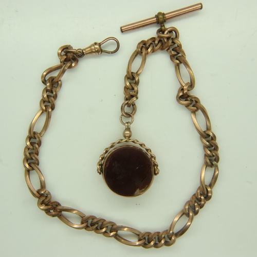 88 - 9ct gold swivel fob set with a (damaged) circular panel of carnelian, on a rolled gold heavy gauge A... 