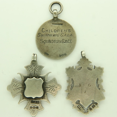 94 - Ashton-under-Lyne 1936 Children's Swimming Gala Squadron Race medallic silver fob, with two further ... 