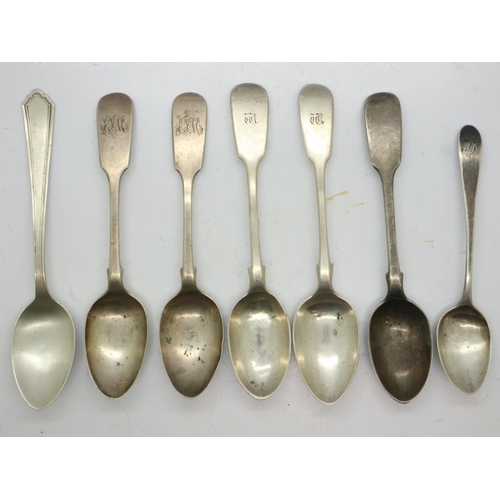 107 - A pair of Victorian hallmarked silver teaspoons, a sterling silver teaspoon, and four further silver... 