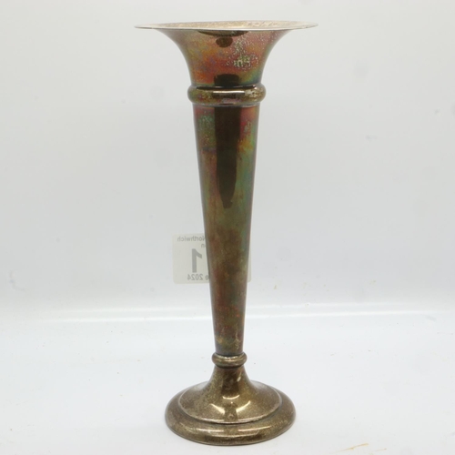 111 - Hallmarked silver trumpet vase, Birmingham assay, H: 19 cm, weighted. UK P&P Group 1 (£16+VAT for th... 