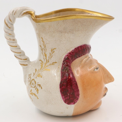 207 - A Victorian character jug, likely by Tunstall, with gilt highlights, H: 21 cm, crazing throughout, s... 