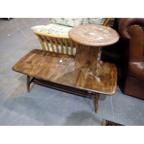 1790H - Mahogany coffee table and a small Indian table. Not available for in-house P&P