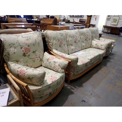 1790I - An Ercol Renaissance three piece lounge suite, Blonde elm frames model 1068 with upholstered cushion... 