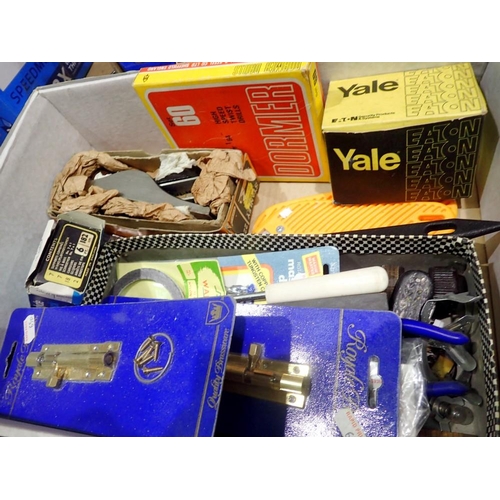 1972 - Box of mixed locks to include a boxed Stanley 220 planer. Not available for in-house P&P