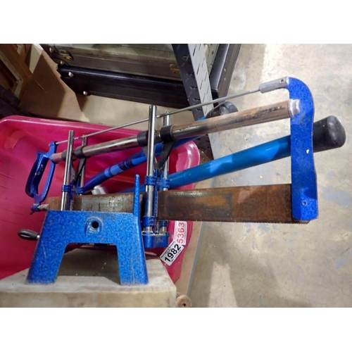 1982 - Hand puller, pipe bender and a mitre saw. Not available for in-house P&P