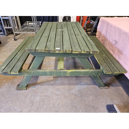 1980M - Green wooden garden bench. Not available for in-house P&P