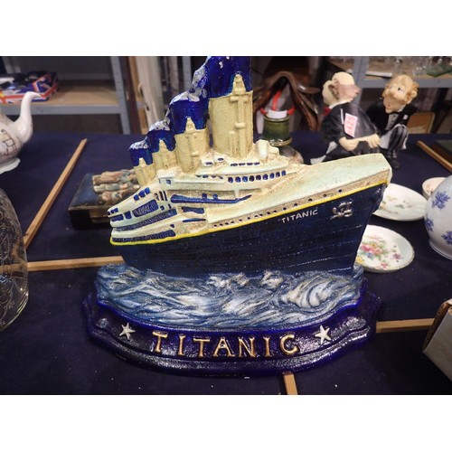 1347 - Cast iron Titanic doorstop, H: 26 cm. UK P&P Group 2 (£20+VAT for the first lot and £4+VAT for subse... 