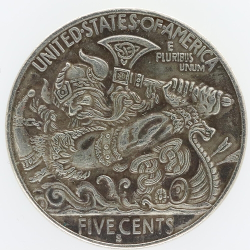 2055 - Scarce 1915 American silver 5 cents, Indian head, Hobo Art? verso. UK P&P Group 0 (£6+VAT for the fi... 