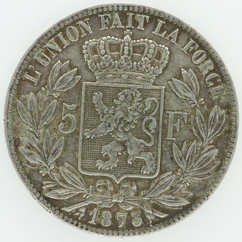 2107 - 1873 Belgian silver 5 francs of Leopold II. UK P&P Group 0 (£6+VAT for the first lot and £1+VAT for ... 