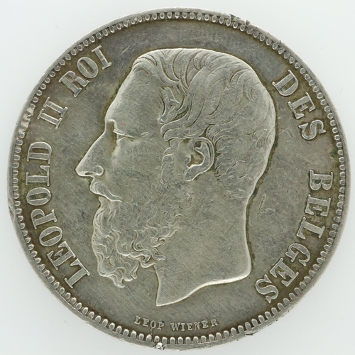 2107 - 1873 Belgian silver 5 francs of Leopold II. UK P&P Group 0 (£6+VAT for the first lot and £1+VAT for ... 