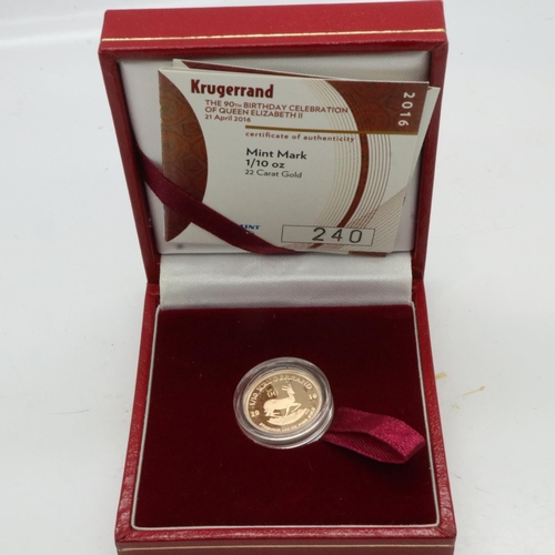 2009 - 2016 - 1/10th ounce krugerrand boxed. UK P&P Group 1 (£16+VAT for the first lot and £2+VAT for subse... 