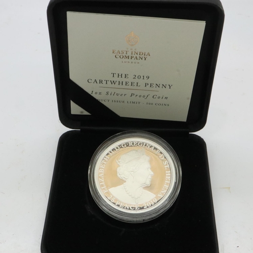 2014 - 2019 - Silver proof 1 ounce bullion cartwheel penny, boxed with certificate. UK P&P Group 1 (£16+VAT... 
