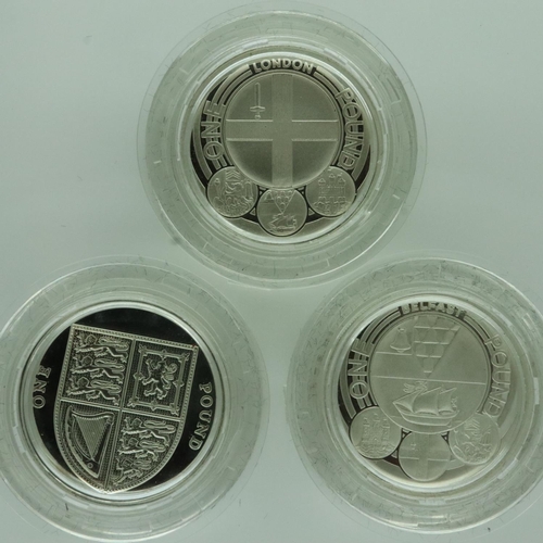 2029 - 3 Silver proof old style £1 coins in boxes and capsules. UK P&P Group 1 (£16+VAT for the first lot a... 