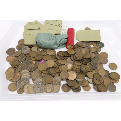 2154 - 3Kg of predecimal UK coinage with bags and vintage tube. UK P&P Group 1 (£16+VAT for the first lot a... 