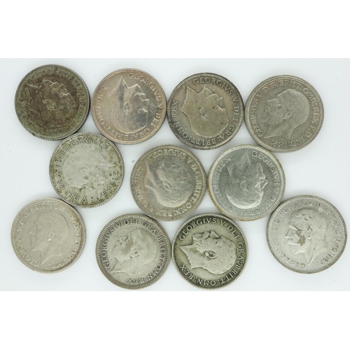 2194 - Ten silver sixpences of George V - mixed grades. UK P&P Group 0 (£6+VAT for the first lot and £1+VAT... 