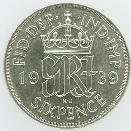 2219 - 1939 silver sixpence of George VI - gVF. UK P&P Group 0 (£6+VAT for the first lot and £1+VAT for sub... 