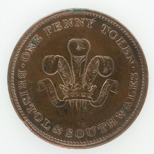 2198 - 1811 Bristol/South Wales penny token - nEF verdi gris. UK P&P Group 0 (£6+VAT for the first lot and ... 