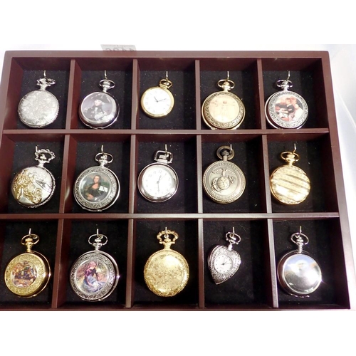 1126 - Fifteen pocket watches presented on wooden wall mounted display. UK P&P Group 2 (£20+VAT for the fir... 