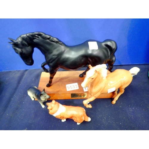 Royal Doulton horse on plinth, Spirit of Freedom, together with two ...