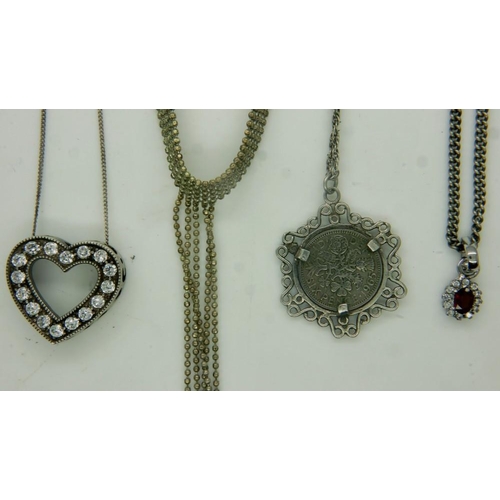 10 - Four 925 silver necklaces, three with pendants. UK P&P Group 1 (£16+VAT for the first lot and £2+VAT... 