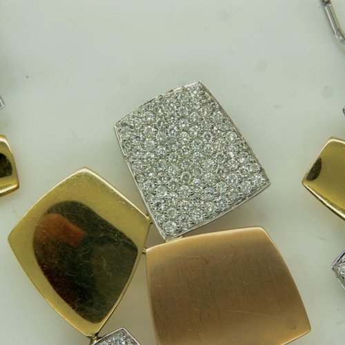 14 - Impressive tri colour 18ct gold and diamond earrings/pendant suite, 4.17cts of round brilliant cut d... 
