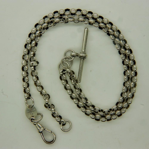 19 - Italian silver belcher link double Albert watch chain. UK P&P Group 0 (£6+VAT for the first lot and ... 