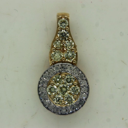 22 - 9ct gold 1.00 carat yellow and white diamond pendant, hallmarked, 1.3g. UK P&P Group 0 (£6+VAT for t... 