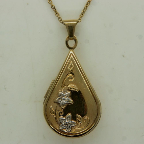 43 - 9ct gold locket pendant necklace, 2.4g. UK P&P Group 0 (£6+VAT for the first lot and £1+VAT for subs... 