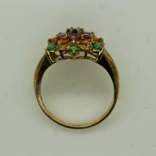 50 - 9ct gold dress ring, set with multi-coloured stones, one stone missing, size S, 4.5g. UK P&P Group 0... 