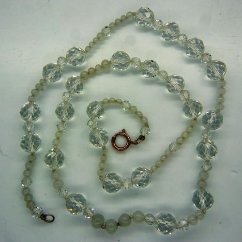 56 - Antique crystal necklace with 9ct rose gold clasp, L: 65 cm. UK P&P Group 0 (£6+VAT for the first lo... 